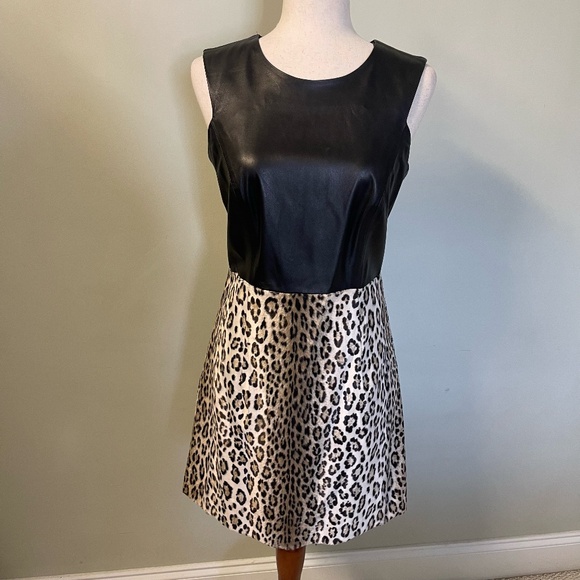 NWT Milly Leather Panel Lambskin Leopard Print Dress - Size 6 - Picture 1 of 11